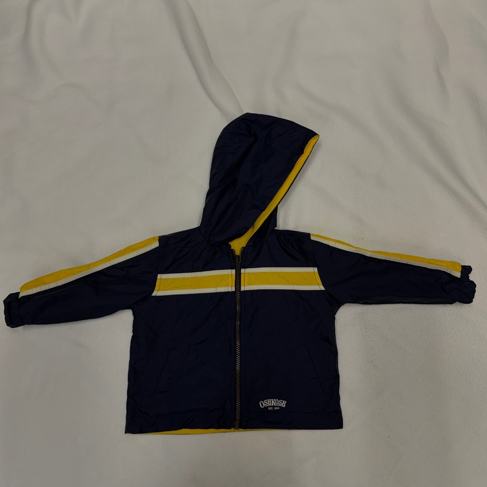 OshKosh B'gosh Baby Boys Reversible Jacket Navy Yellow Stripes 18 Months Vintage
